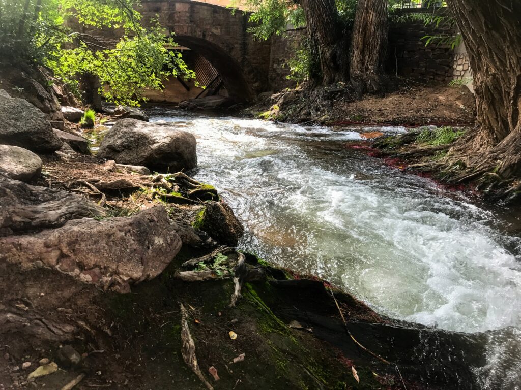 Image of stream and tunnel in forest in manitou springs colorado springs site
